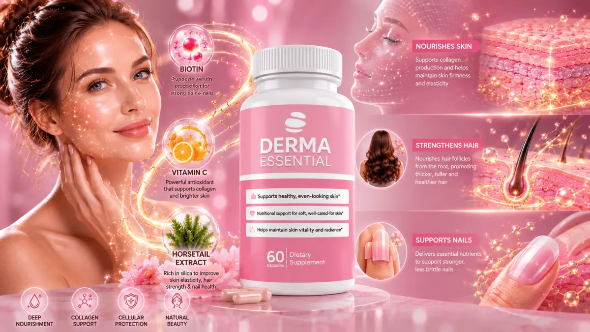 Derma Essential works to support skin collagen hair and nail health