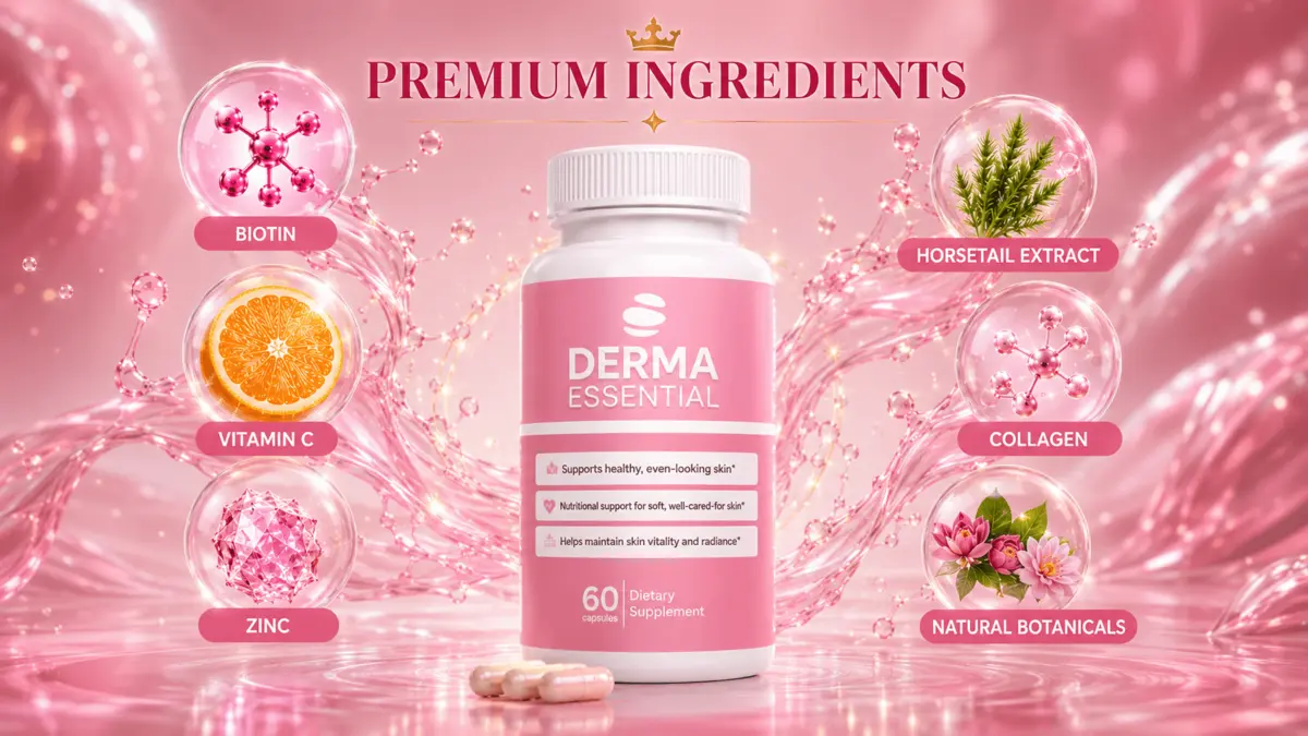 Derma Essential premium ingredients Biotin Vitamin C Zinc Horsetail